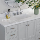 ARIEL Cambridge 55" Grey Bathroom Vanity with Sink, 1.5" Edge Pure White Quartz Countertop & Backsplash, Center Rectangular Sink, 2 Soft Closing Doors, 9 Full Extension Dovetail Drawers ARIEL