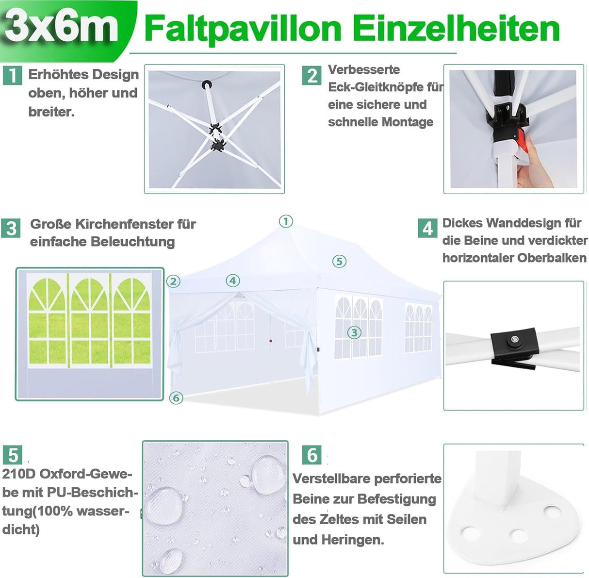 COBIZI Canopy 10x20 Pop Up Canopy Tent with 6 Sidewalls, Waterproof Commercial Canopy Ez Outdoor Instant Gazebo UV Protection 50+ Event Shelter, Garden Tents for Parties with Sandbags, White COBIZI