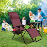 topment Outdoor Zero Gravity Lounge Chair with Pillow & Utility Tray, Folding Patio Lawn Beach Recliner(Wine) topment