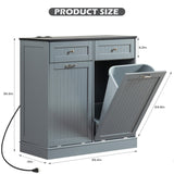 GAZHOME Double Tilt Out Trash Cabinet with Charging Station, Upgrade Wooden Trash Cabinet with Outlet,Recycling Cabinet with Hideaway Drawer,20 Gallon Tilt Out Trash Cabinet (Grey) GAZHOME