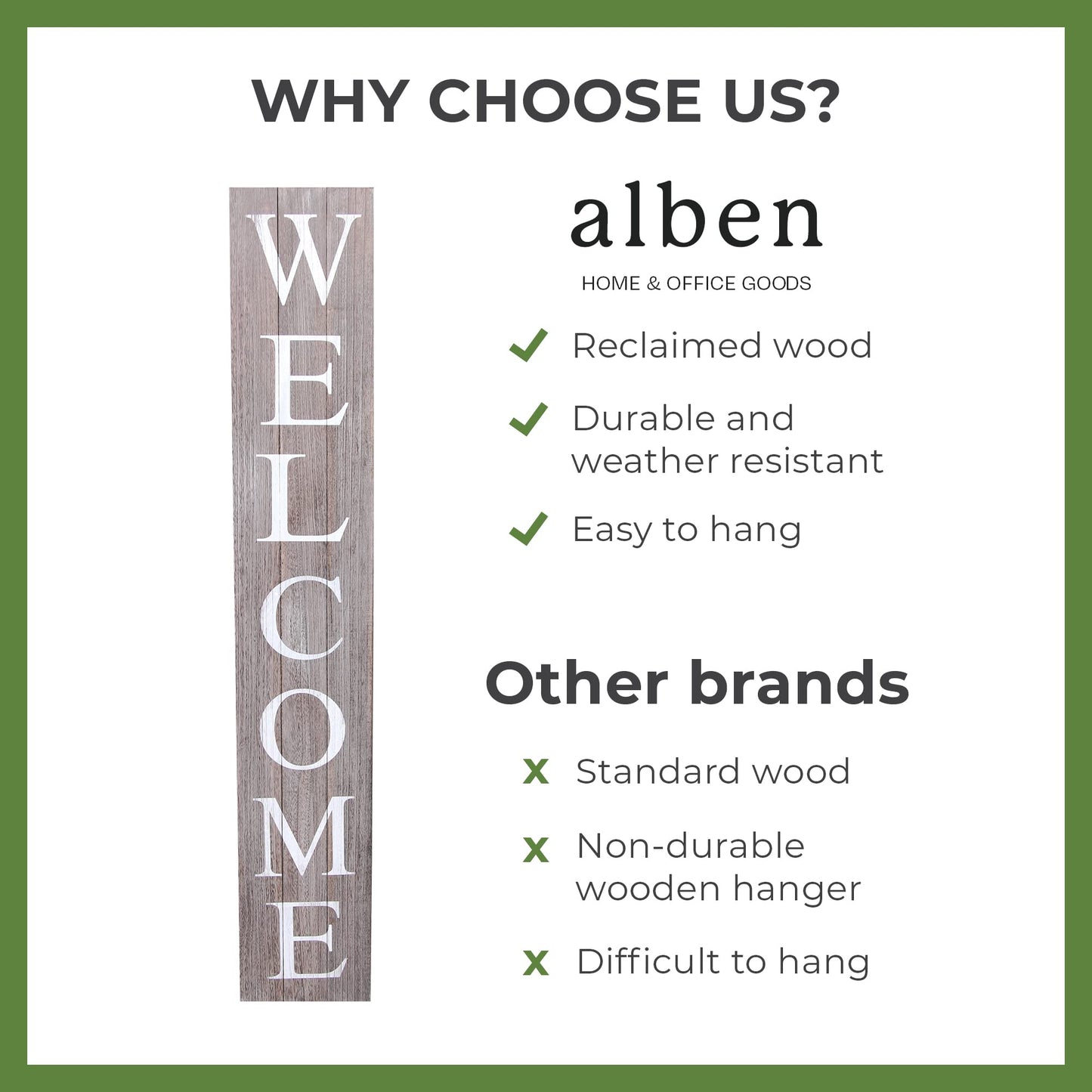 ALBEN Welcome Sign for Front Door Porch – 5 Feet Tall, Vertical Wooden Outdoor and Indoor Welcome Home Decor Sign Wall Decorations (Grey)