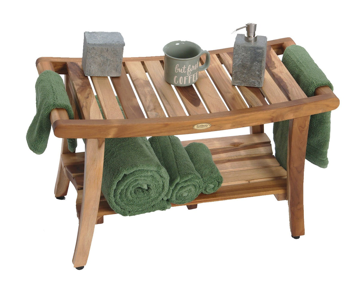 EcoDecors, 30", Harmony, Teak Shower Bench, Teak Shower Stool, Teak Bench for Shower, Teak Shower Seat, Teak Shower Bench for Inside Shower, Teak Shower Chair, Safety Arms, 30 inch EcoDecors