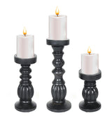 Farmhouse Wooden Candle Holders for Pillar Candles Set of 3, Rustic Wood Candle Holder Table Centerpiece Decor, 12'' 9'' 6'' Ball Design Tall Candle Stand Decorative, Black The Wooden Town