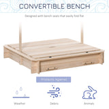 Outsunny Wooden Kids Sandbox with Cover, Children Outdoor Sand Box with Foldable Bench Seats, Adjustable Canopy, Bottom Liner for Outdoor, Natural Outsunny