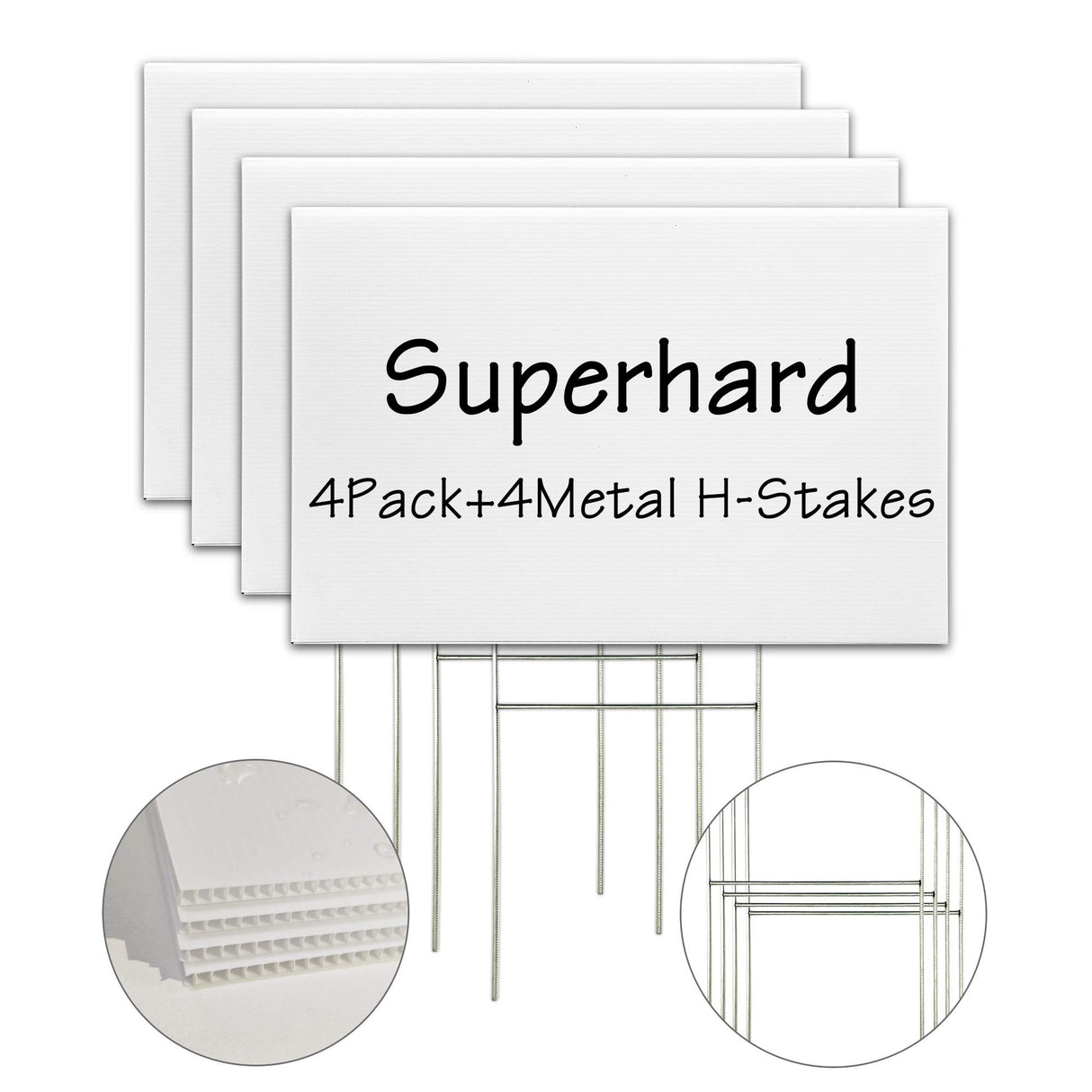 Blank Yard Signs with Stakes, 4 Pack 18 x 12 Inches White Plastic Yard Lawn Sign for Happy Birthday,Garage Sale Signs, Rent, Guidepost Decorations, Blank Lawn Signs with Stakes LARREEDE