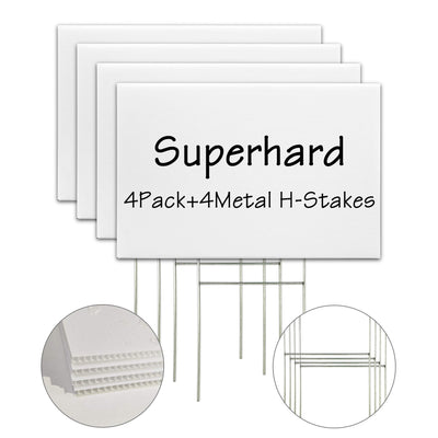 Blank Yard Signs with Stakes, 4 Pack 18 x 12 Inches White Plastic Yard Lawn Sign for Happy Birthday,Garage Sale Signs, Rent, Guidepost Decorations, Blank Lawn Signs with Stakes