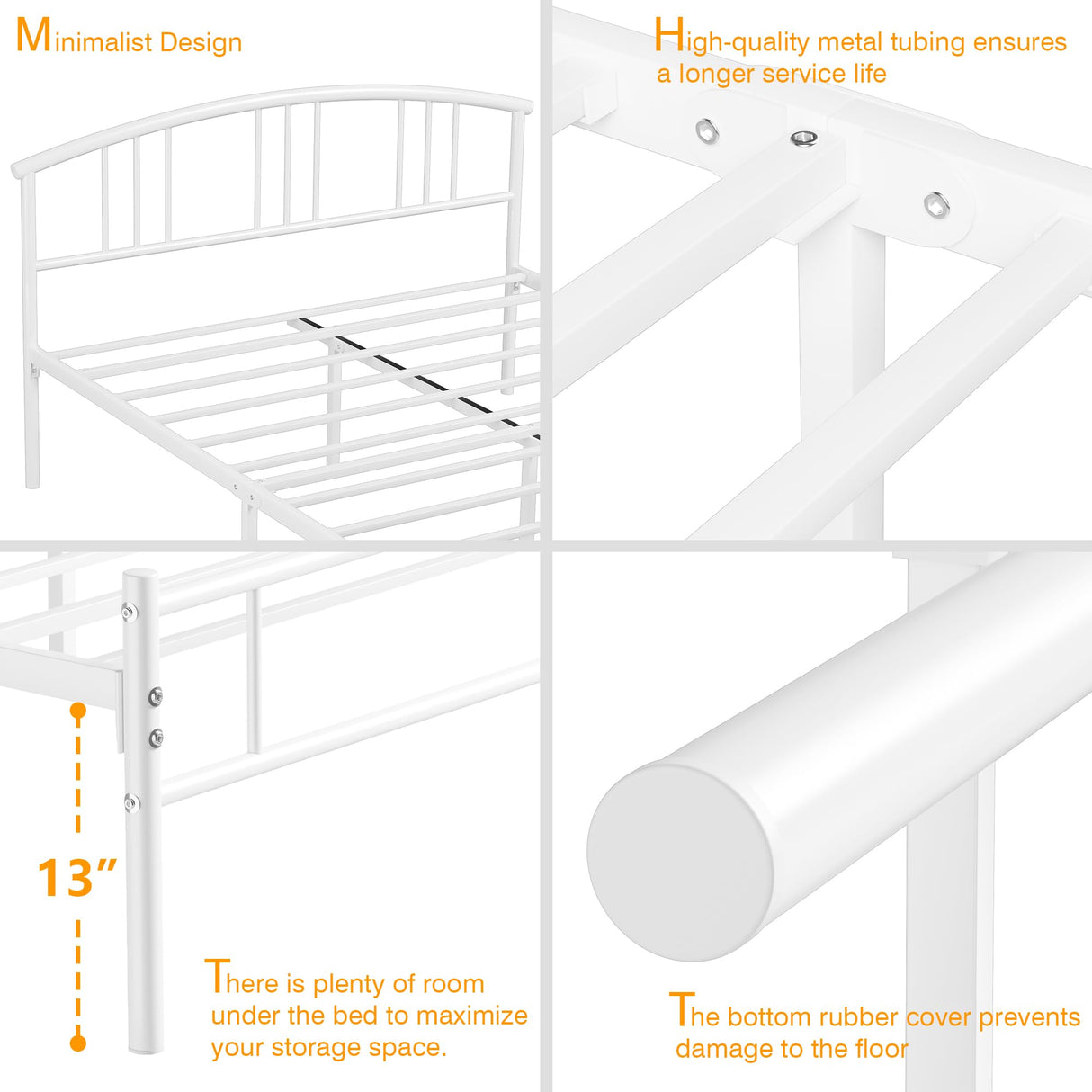 VECELO 14 inch Queen Bed Frame White Beds Metal Platform Mattress Foundation with headboard Footboard Steel Slat Support/No Box Spring Needed/Easy Assembly VECELO