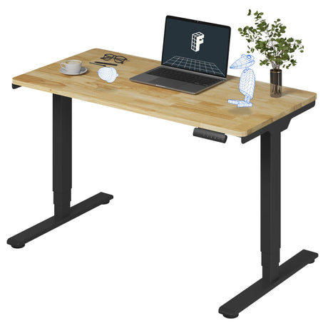 FLEXISPOT E6 Essential Solid Wood 3 Stages Dual Motor 48x24 Inch Electric Height Adjustable Standing Desk Whole-Piece Board Rubber Wood Desk Sit Stand Up Desk (Black Frame + Solid Wood Desktop) FLEXISPOT