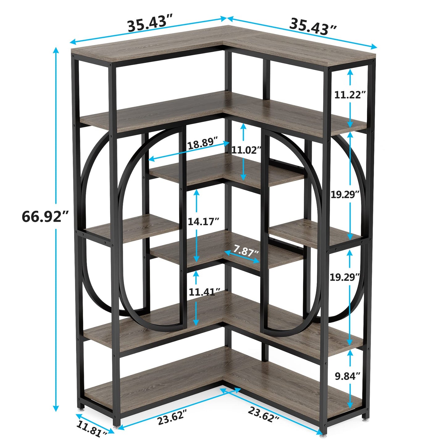 Tribesigns L-Shaped 7-Shelf Corner Bookshelf – Modern Grey Bookcase with Metal Frame for Home and Office - WoodArtSupply