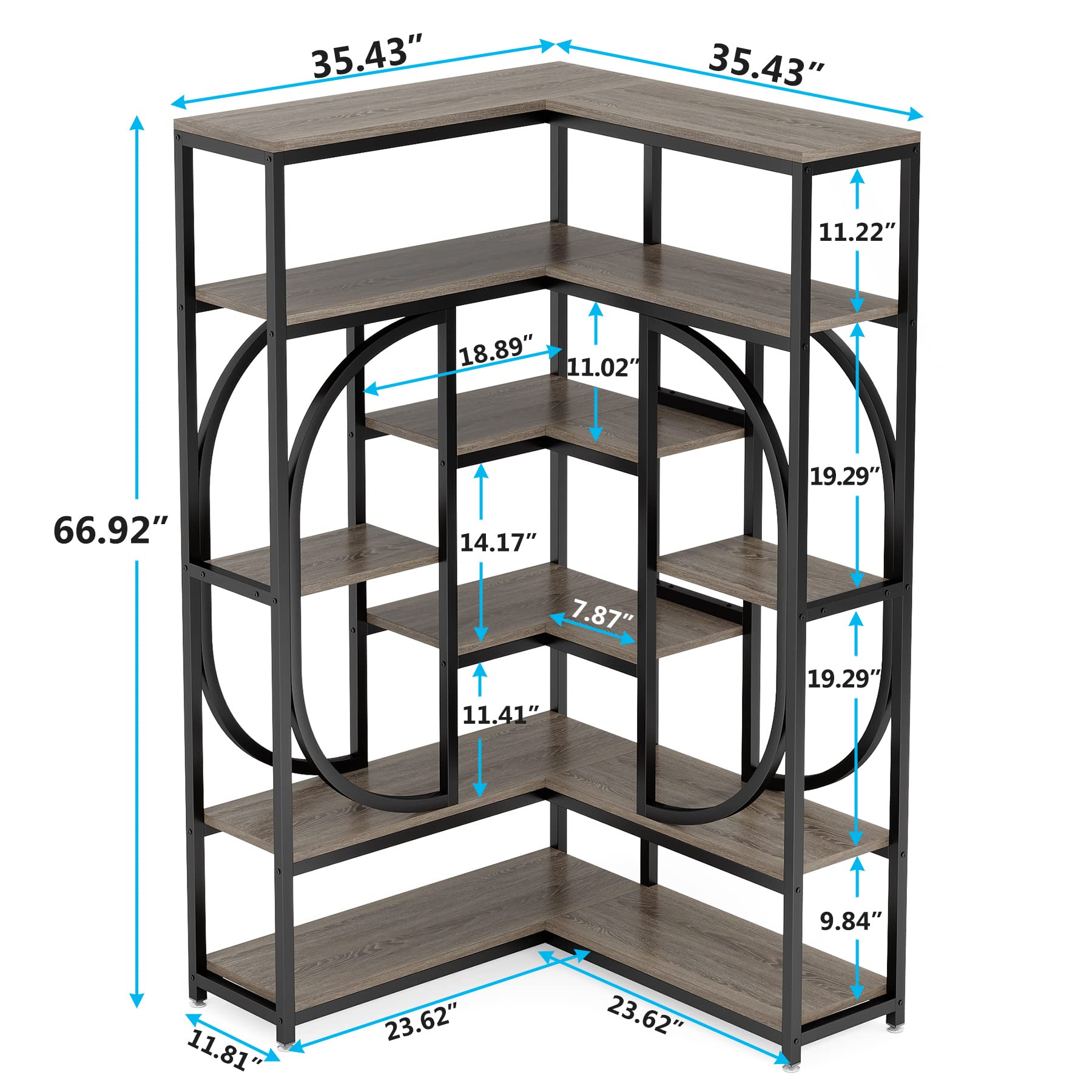 Tribesigns L-Shaped 7-Shelf Corner Bookshelf – Modern Grey Bookcase with Metal Frame for Home and Office - WoodArtSupply