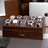 KAMIER Watch Box for Men, 10 Slots Mens Watch Case with Glass Lid, Watch Display Case With Drawer, 2-Layer Watch Holder Organizer, Jewelry and Watch Storage for Men Women, Walnut KAMIER