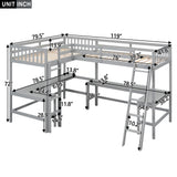 CITYLIGHT Twin Size L-Shaped Loft Bed with Built-in Desks – Grey, Perfect for Kids and Teens CITYLIGHT