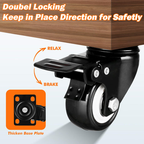 Casters Wheels Set of 4 Heavy Duty Swivel Casters 2" Double Locking Castor Wheels Set with Brake Industrial Polyurethane Metal Wheels for Workbench, Furniture, Cabinet, Wood Box, Outdoor Plate Casters GcFoir