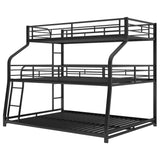 Heavy Duty Triple Bunk Bed for Multiple Kids,Twin XL Over Full XL Over Queen Size Triple Bunk Bed with Long and Short Ladder for 3 Kids,Metal Triple Bed for Boys Girls,Unique Curved Metal Frame,Black Bellemave