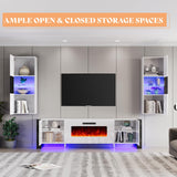 AMERLIFE 3 Piece Modern Wall Unit Entertainment Center Set, High Gloss 70" Fireplace TV Stand with 36" Electric Fireplace, 2 LED Wall Cabinets with Storage for Living Room, White AMERLIFE