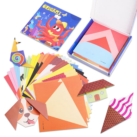 hekarim Kids Origami Kit with Colorful Pre - Printed Papers, Ideal for Educational Family Activities & Birthday/Holiday Gifts, Develop Hand - Eye Coordination & Spatial Thinking hekarim