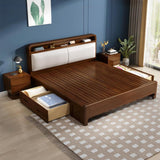 Solid Wood Farmhouse Bed Frame Set with Mattress and Nightstands, Walnut Finish BaFra