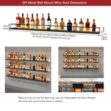 63in Wall-Mounted Metal Wine Rack with LED Lights 3-Tier Floating Bar Shelves with Wine Glass Rack Large Wine Bottle Display Rack Hanging Shelf, for Home Bar Dining Room Decorative (black, 160cm/63in) Dawselod