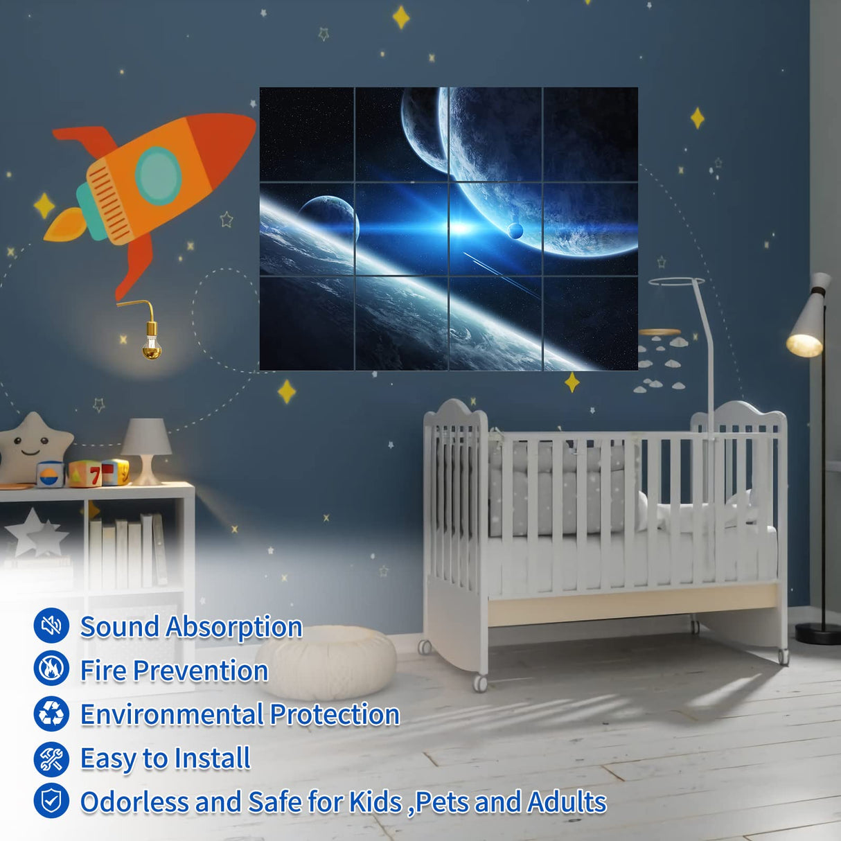 Dmsky Art Acoustic Panels,48“x36”Acoustical Wall Panel, Decorative Sound Absorbing Panel for Walls, Studio Acoustic Treatment Soundproof Wall Panel（12 Pack,Space） Dmsky