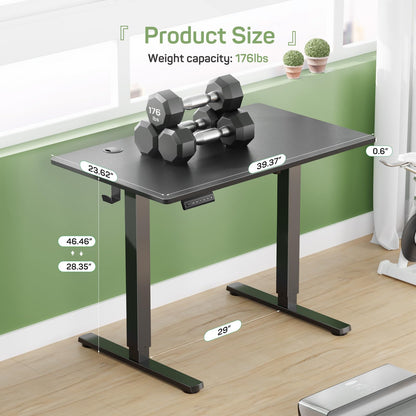 Zibbizo Electric Height Adjustable Standing Desk, 40x24 Inches, Ergonomic Sit-to-Stand Rising Computer Table for Home Office