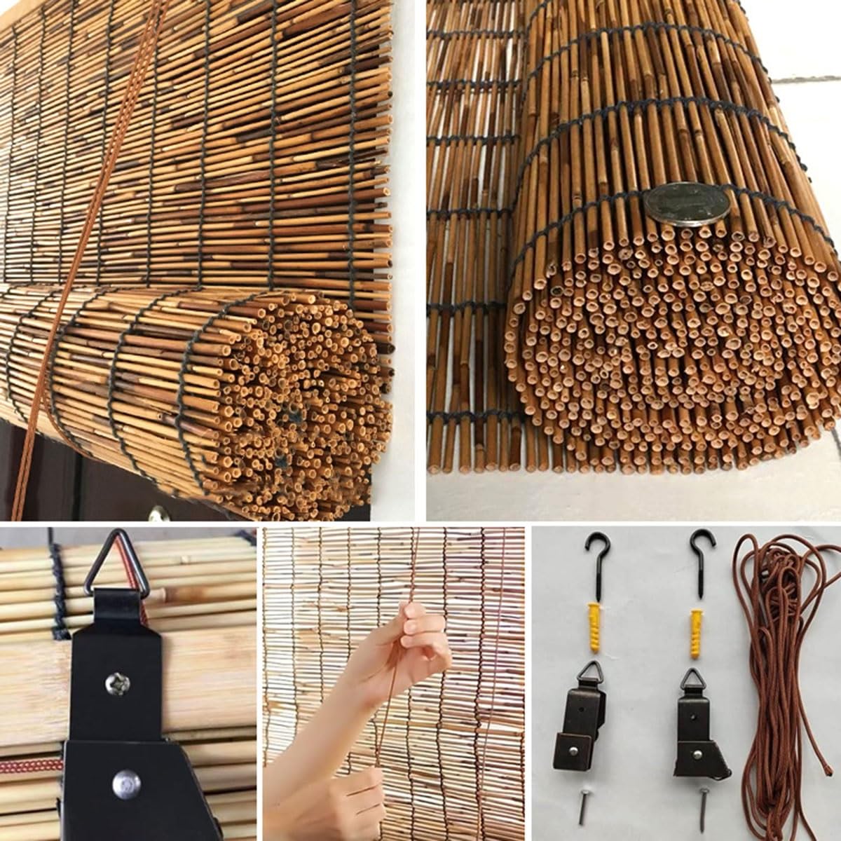 VELLOW Retro Bamboo Roll-Up Shades - Cordless Decorative Blinds for Indoor & Outdoor Privacy VELLOW