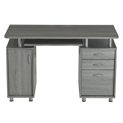 47.5'' Computer Desk with File Cabinet and Drawers, Storage Cabinet with Removable Shelf and Ventilation for CPU, Home Office Desk or Computer Workstation with Keyboard Tray, Grey