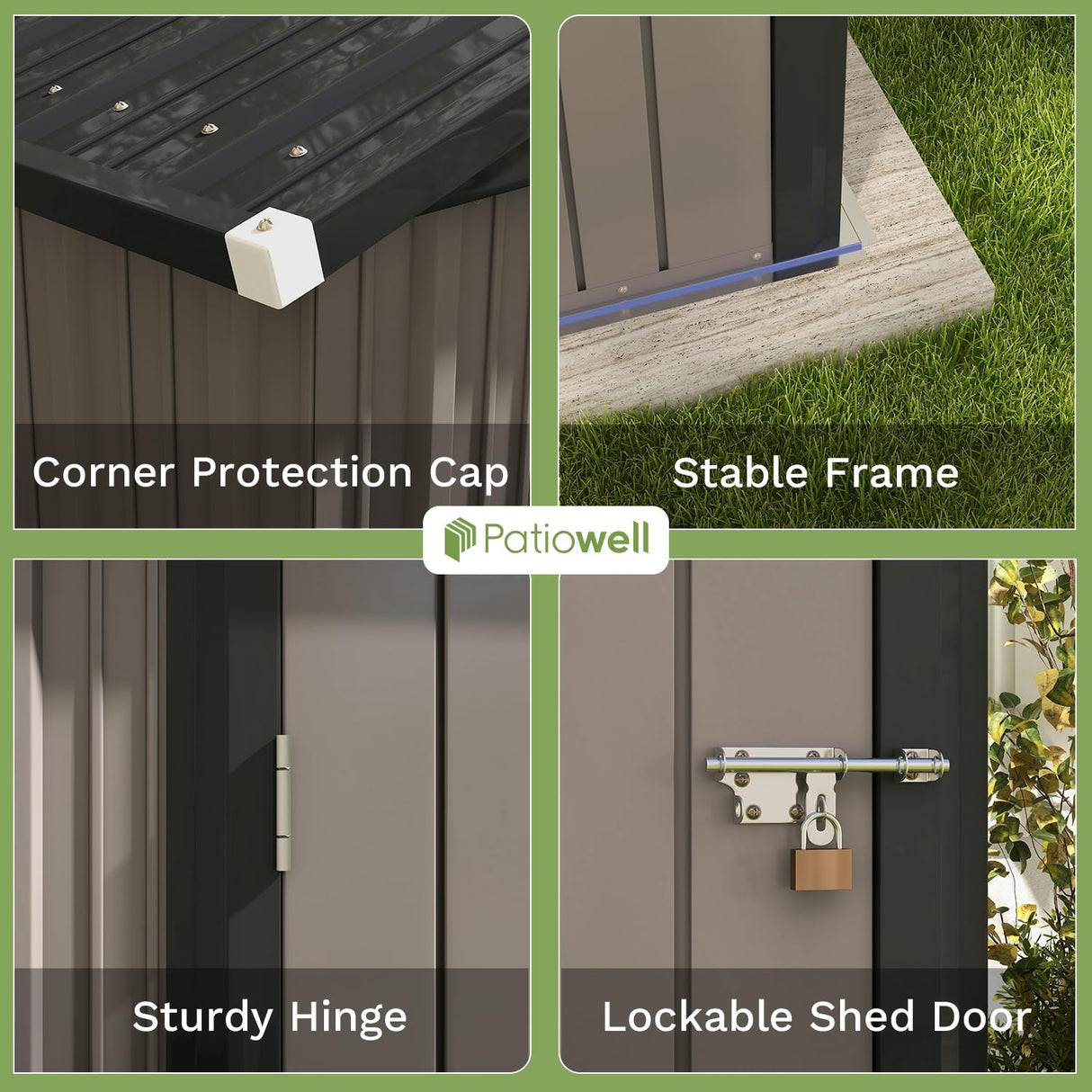 Patiowell 8x6 FT Outdoor Storage Shed, Metal Tool shed & Outdoor Storage with Lockable Doors & Air Vents, for Backyard Garden Patio, Brown Patiowell