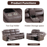 CANMOV Faux Leather Manual Reclining Sofa Furniture Set, Manual Recliner Chair, Manual Loveseat and 3 Seat Recliner Sofa Couch Set for Living Room,Grey CANMOV