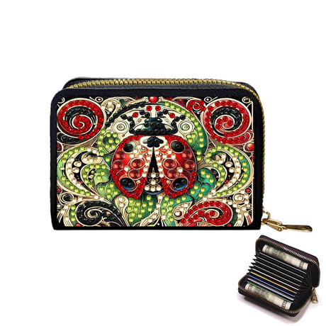 DoxQcs Anti-demagnetization Coin Card Holder, DIY Diamond Art Painting Leather Zipper Card Case Wallet-Ladybird-2 DoxQcs