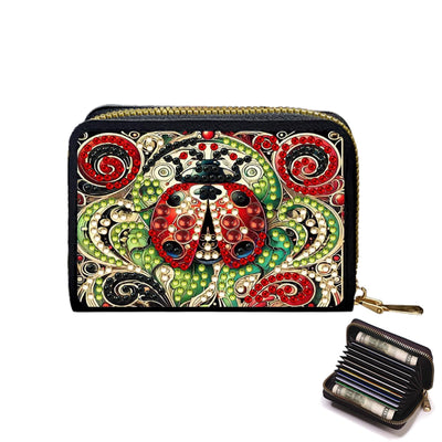 DoxQcs Anti-demagnetization Coin Card Holder, DIY Diamond Art Painting Leather Zipper Card Case Wallet-Ladybird-2