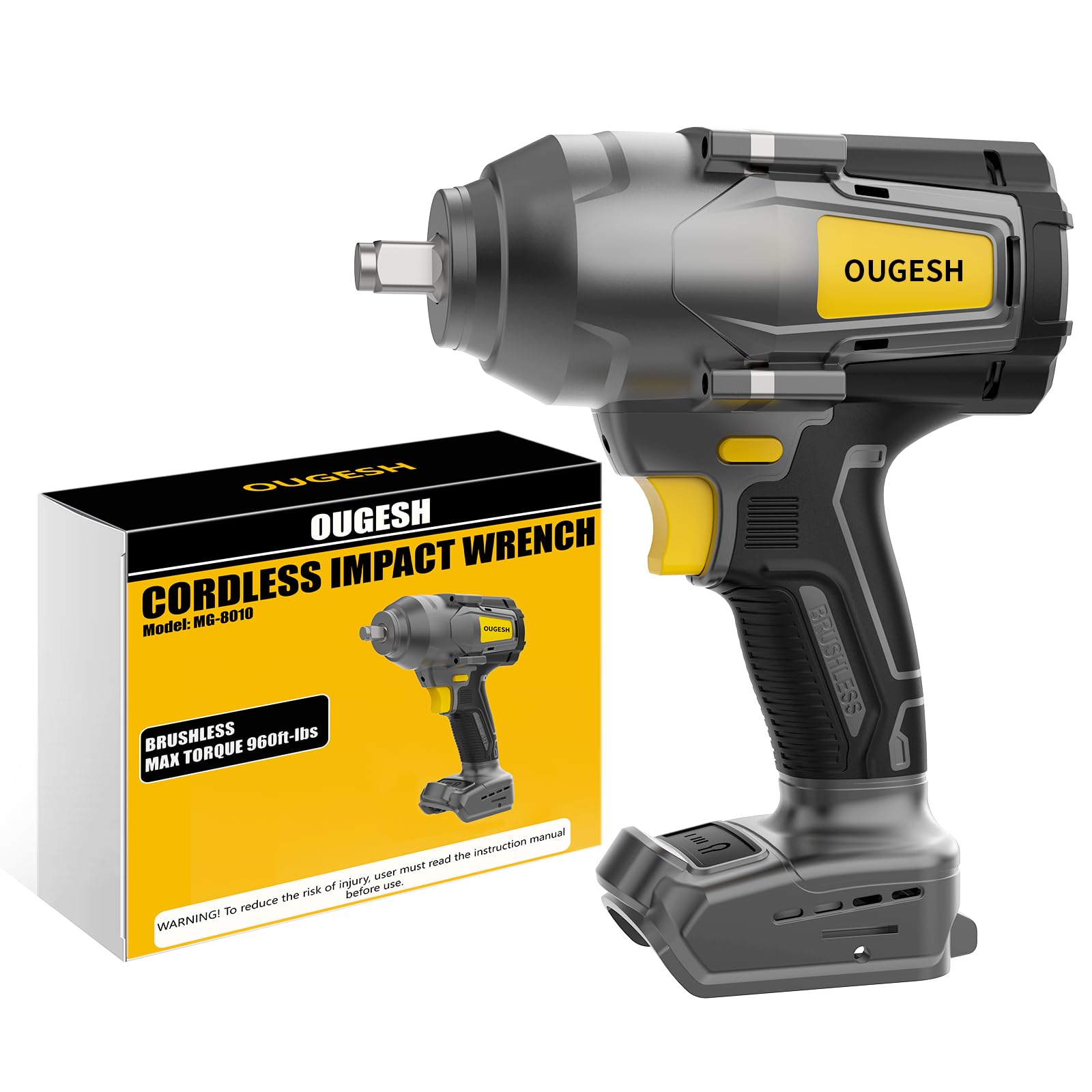 Cordless-Impact-Wrench 1/2 Inch for Dewalt Battery, 900FT-LBS(1200N.M) High Torque 1/2 Brushless Impact-Driver,Electric Impact Gun with Working Light,2800RPM (No Battery) - WoodArtSupply