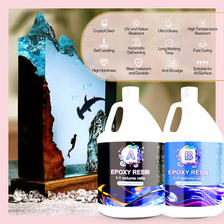Epoxy Resin 2.2 Gallon Kit, Clear Resin Epoxy, Resin Kit - High-Gloss,No Bubbles,Not Yellowing,Self-Leveling Art Resin Casting Resin for DIY Art,Crafts,Jewelry,Table Top,Wood &Resin Molds Pmbqifay