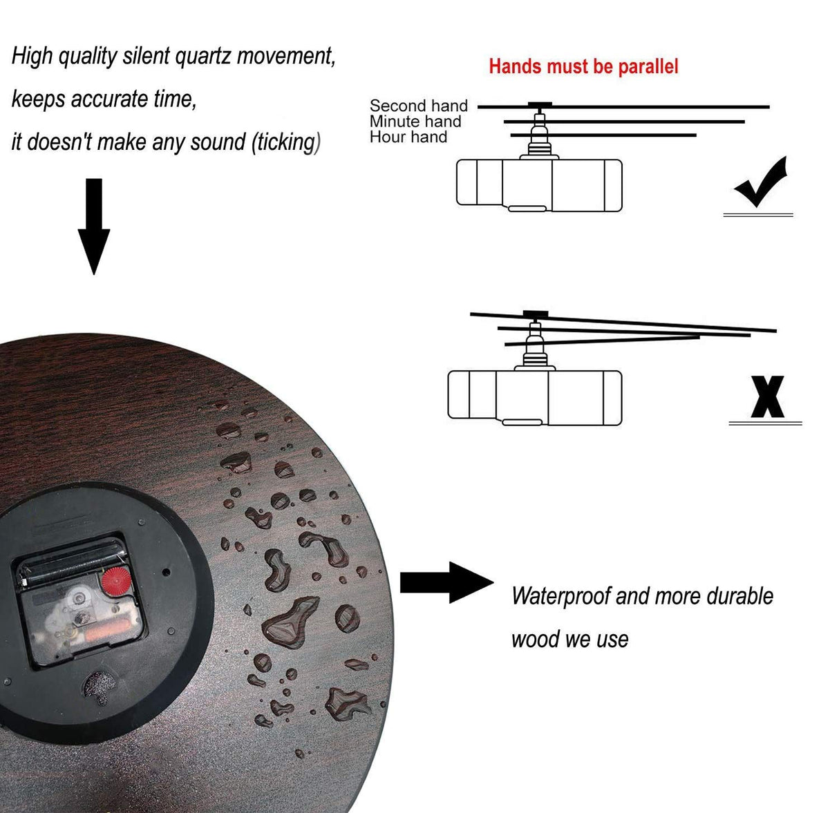 LANEABUY Decorative Wood Style Round Farmhouse Wall Clock 14 Inch Silent Non Ticking Battery Operated Home Decor Wall Clocks for Living Room, Bedroom, Kitchen LANEABUY