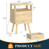 Yoobure LED Night Stand with Charger Station, Mid Century Modern Nightstand with Fabric Drawers, Bedside Table Nightstands with Storage Shelf, Bed Side Table Small Night Stands for Bedroom Living Room Yoobure