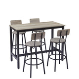 GLANZEND Industrial 5-Piece Counter Height Dining Set with PU Upholstered Stools - Grey GLANZEND