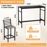 Gaonala 5 Piece Outdoor Patio Bar Set, 50" Rectangular Counter Height High Top Bar Table Patio Bar Set, 4 Cushioned 41" Bar Stools Modern Metal Outdoor Bar Set for Poolside, Balcony, Backyard, Porch Gaonala