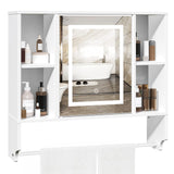 MAHANCRIS Bathroom Wall Cabinet with Mirror, Wall Mounted Medicine Cabinet with Color Adjustment LED Lights, Mirrored Over The Toilet Storage Cabinet with Adjustable Shelves, 23.6''W x 21.6''H, White MAHANCRIS