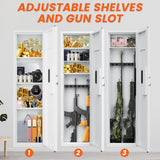 53" Tall Hidden Wall Safe with Fingerprint Lock - Fireproof & Waterproof, Dual Alarm System, 3 Adjustable Shelves, Magnetic Slot & Key Hooks - Modern White Steel Construction opentiny