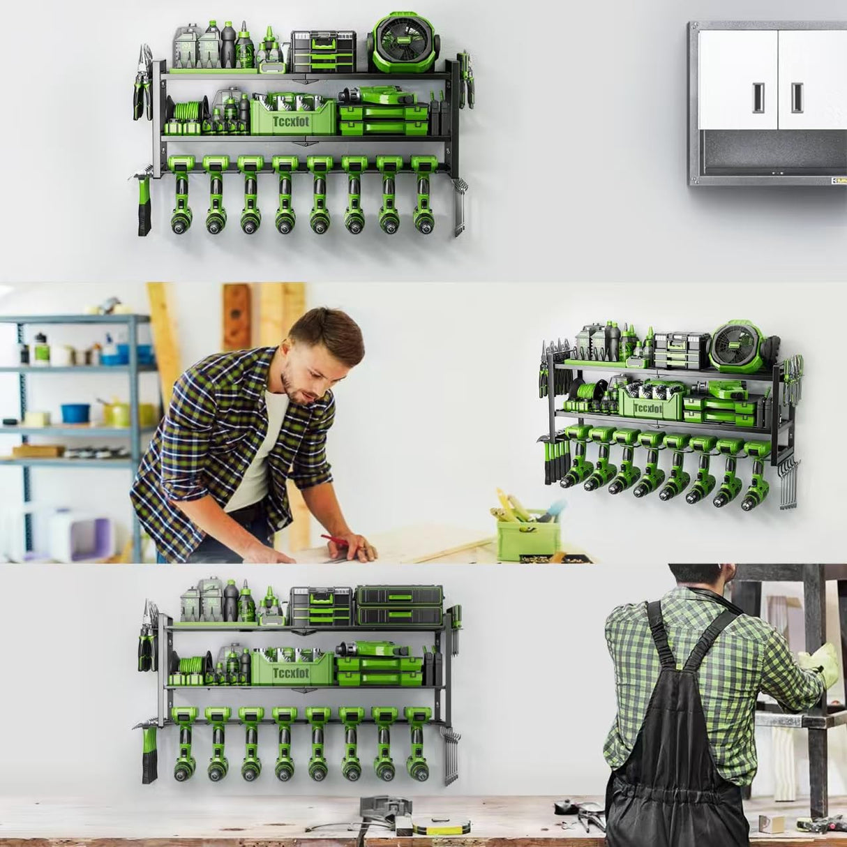 Power Tool Organizer for Tool Storage, 3 Layer 8 Drill Holder Wall Mount, Tool Holder and Storage Rack for Garage Organization, Large Heavy Duty Metal Tool Shelf, Easy Install Utility Storage Rack Tccxfot