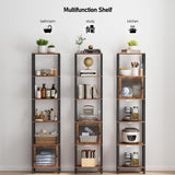 TUTOTAK 6 Tier Brown Bookcase with Door – Versatile Narrow Shelf for Small Spaces TUTOTAK