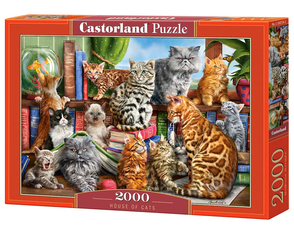 CASTORLAND 2000 Piece Jigsaw Puzzles, House of Cats, Happy Cats, Pets, Animals, Cats and Kittens, Adult Puzzles, Castorland C-200726-2 Castorland
