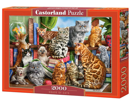 CASTORLAND 2000 Piece Jigsaw Puzzles, House of Cats, Happy Cats, Pets, Animals, Cats and Kittens, Adult Puzzles, Castorland C-200726-2 Castorland