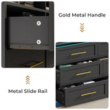 MSmask Black Dresser with LED Lights and Charging Station, Chest of 6 Drawers for Bedroom, Wood Dressers with Open Storage, Closet Organizer for Bedroom, Living Room, Entryway MSmask