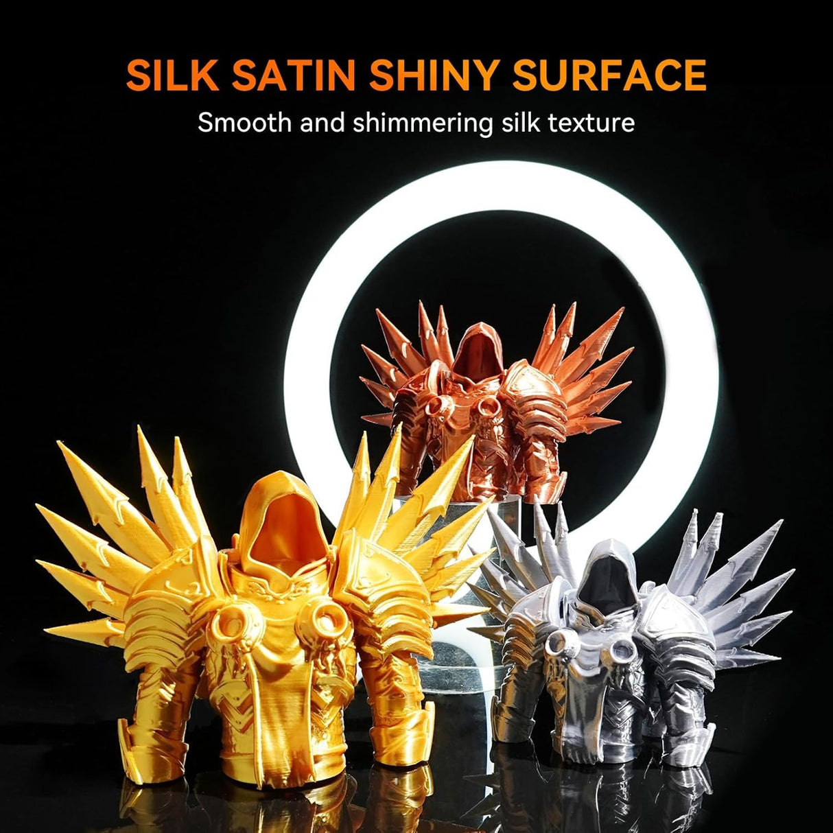 TECBEARS Silk Filament 1.75, Shiny Silk PLA Filament, 3D Printer Filament with Smooth Silky Surface, 250G Spool, 8 Rolls, Gold+Silver+Purple+Green+Blue+Pink+Orange+Red Copper TECBEARS