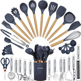 Cooking Utensils Set- 35 PCs Kitchen Utensils with Grater,Tongs, Spoon Spatula &Turner Made of Heat Resistant Food Grade Silicone and Wooden Handles Kitchen Gadgets Tools Set for Cookware BESTZMWK