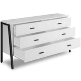 LIKIMIO 6 Drawer Double Dresser for Bedroom, 59" Chest of Drawers, White Dresser, TV Stand Large Storage Organizer Furniture in Living Room,Closet,Hallyway LIKIMIO