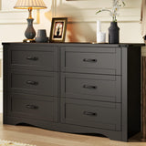 Loomie Farmhouse 6 Drawers Double Dresser for Bedroom, Modern White Dresser Chest of Drawers, Wide Dressers Organizer, Accent Storage Cabinet for Closet, Living Room, Hallway, Black Loomie