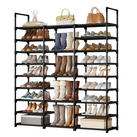 SUOERNUO Shoe Rack Storage Organizer Holds 50-55 Pairs Tall Shelf for Shoes Metal Freestanding Closet Black 9-Tier Non-Woven Dustproof SUOERNUO
