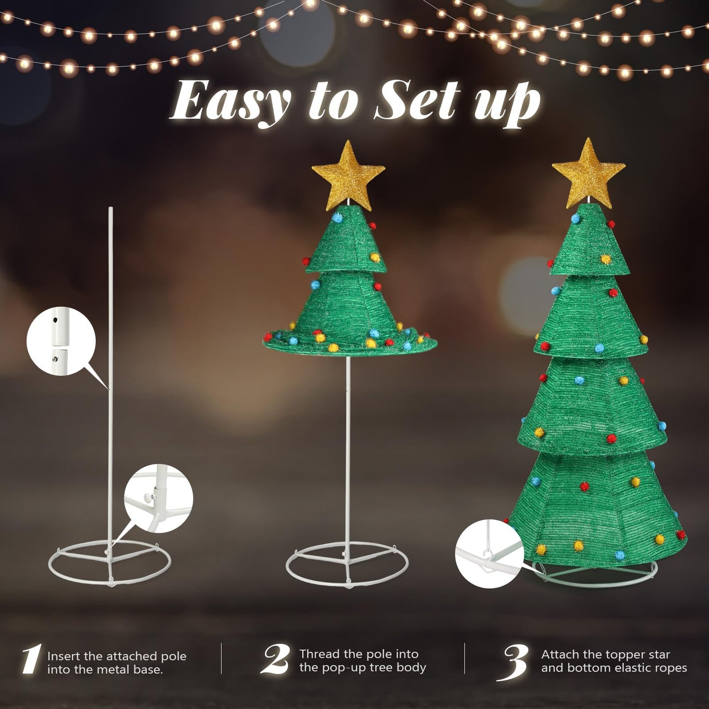 Outvita 6ft Christmas Tree Decorations, Lighted Christmas Tree Foldable Outdoor Holiday Decorations with 200 LED Lights and Metal Stakes for Yard Garden Lawn