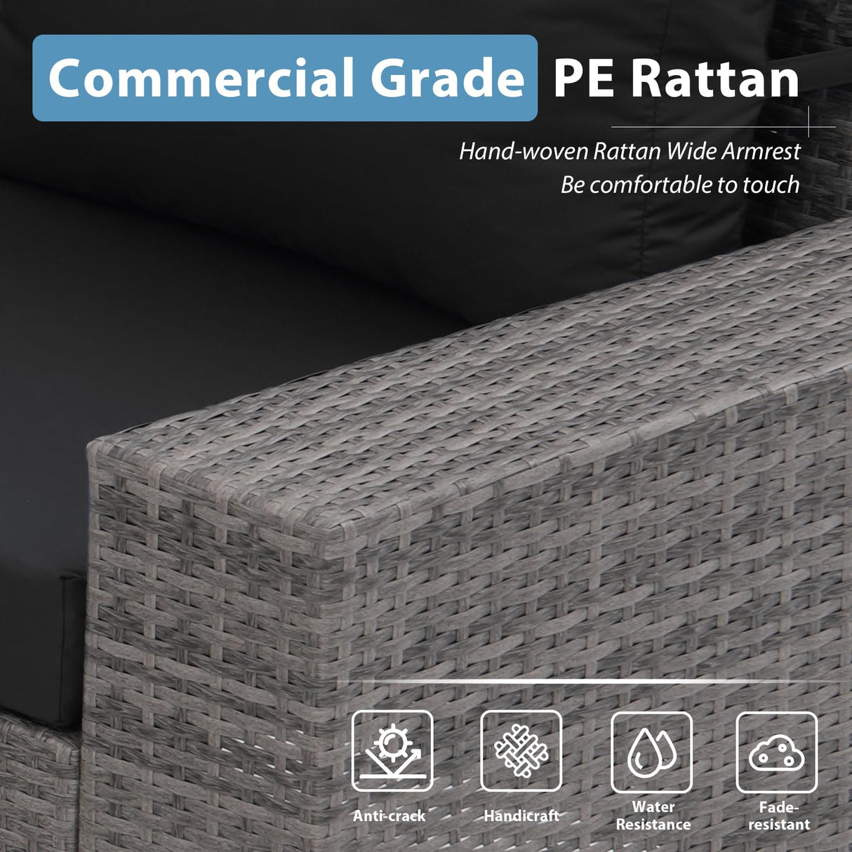 JOIVI 7 Pieces Outdoor Patio Furniture Set with 45” Fire Pit Table, Rattan Patio Sectional Sofa Conversation Set with 50000BTU Propane Fire Pit and Coffee Table for Garden, Backyard, Deck, Black JOIVI